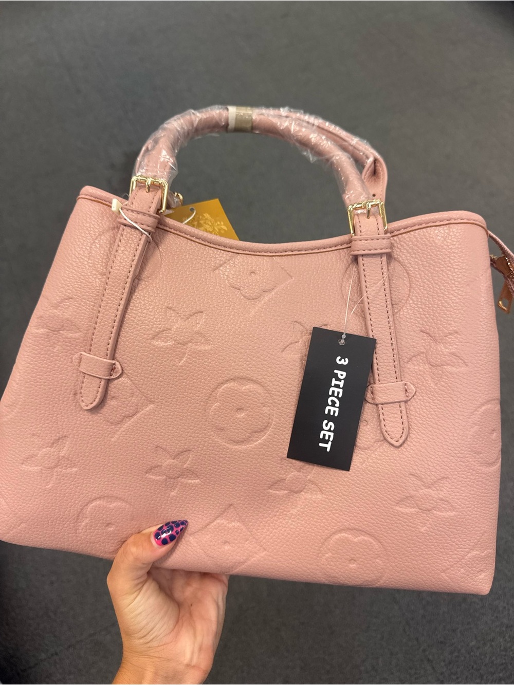 Women's Pink Embossed Leather Tote Bag